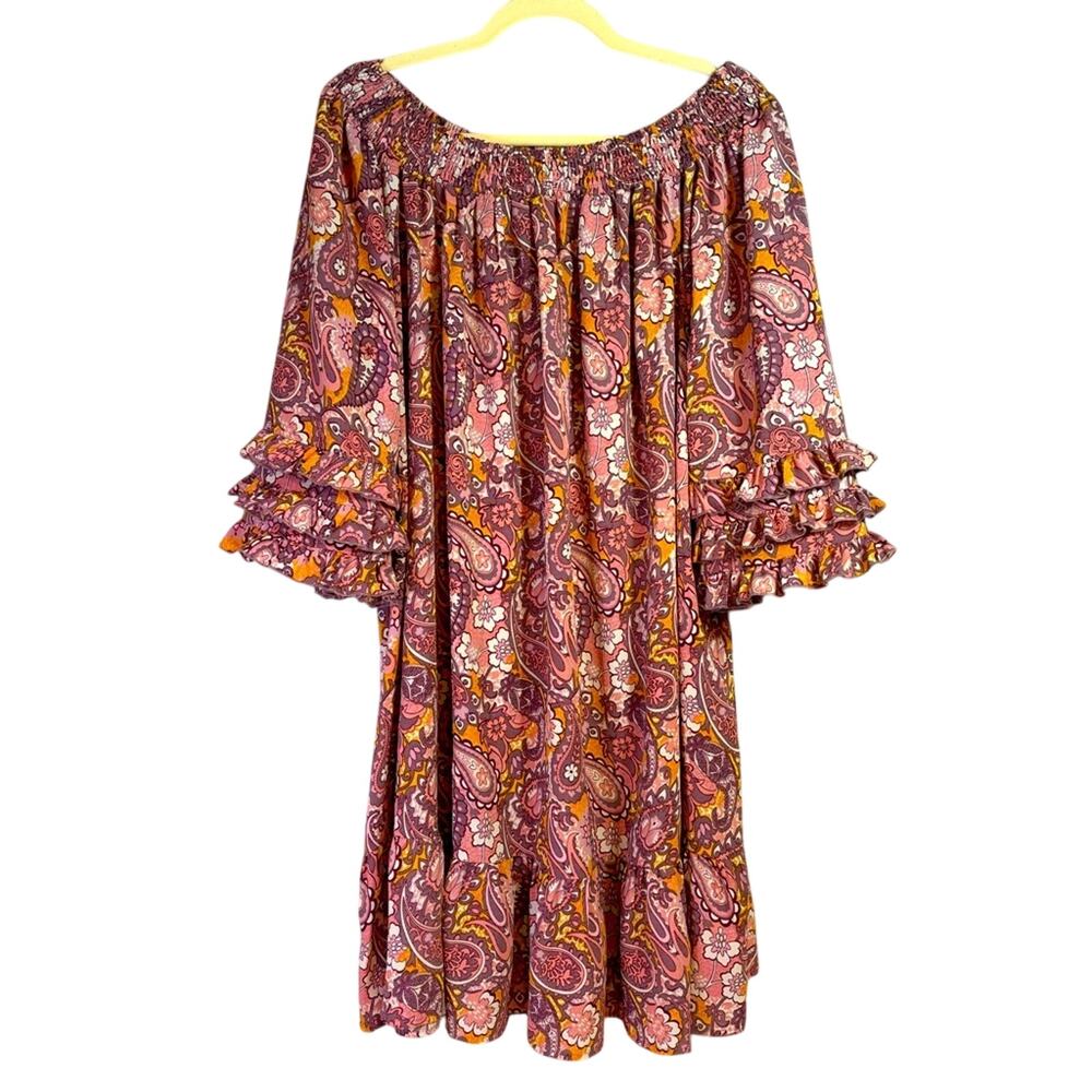 Grace + Karma Pink Paisley Off-the-Shoulder Dress Size 2X O0290